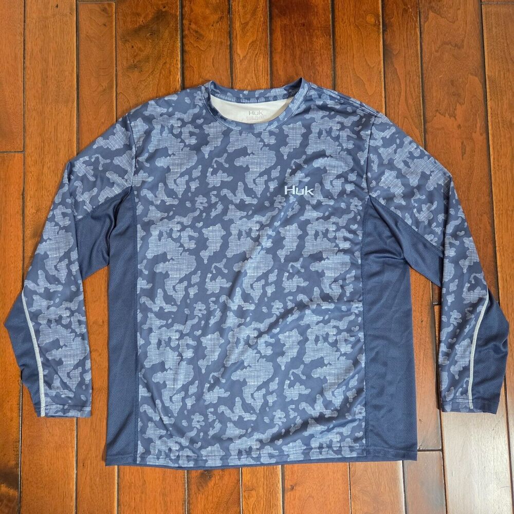 HUK Shirt Mens XL Blue Camo Icon X Fishing Gear Performance UPF Lightweight
